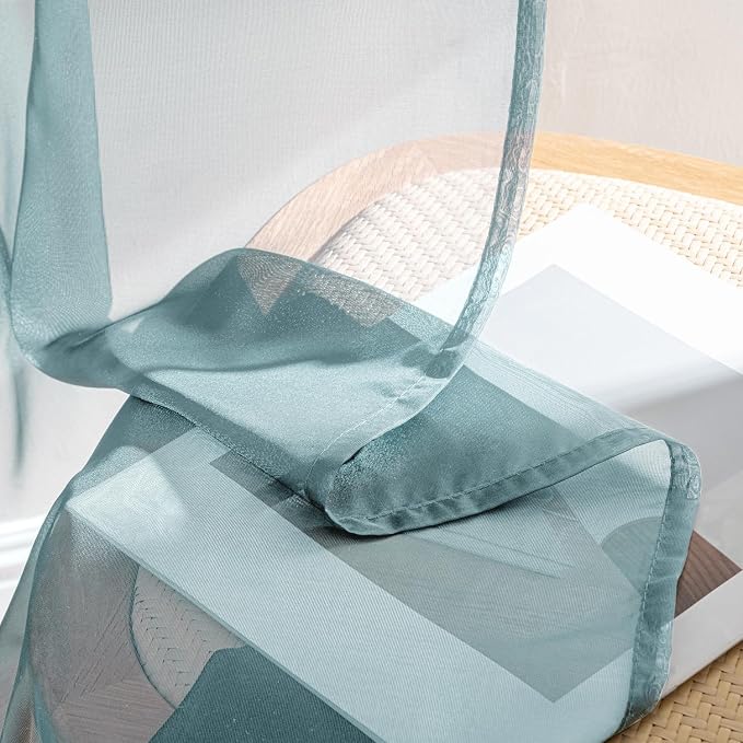 MIULEE Dusty Blue Sheer Curtains 63 Inches Long 4 Panels 42 x 63 Inches | Light - Image 7