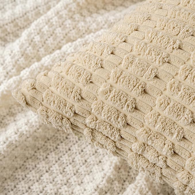 MIULEE Corduroy Decorative Throw Pillow Covers 12x12 Tan Pack of 2 | Soft - Image 2