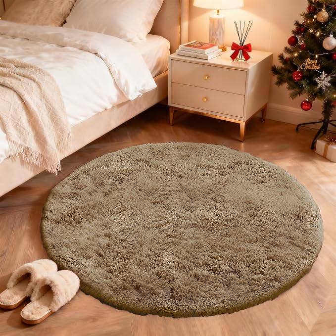 OLANLY Taupe Round Rugs for Bedroom - Image 3