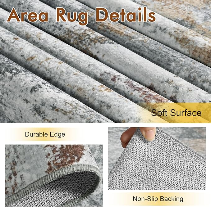 2x6 Ft Washable Runner Rug, Non-Slip Low Pile Hallway Kitchen Area Rug - Image 6