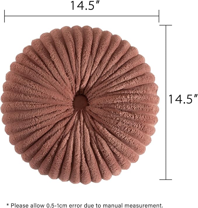 HIG Set of 2 Dusty Rose Flannel Decorative Round Pleated Throw Pillows | - Image 4
