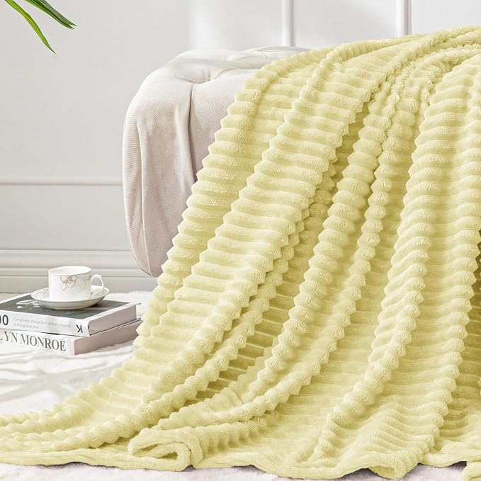 BEDELITE Ribbed Transparent Yellow Fleece Twin Blanket by BEDELITE