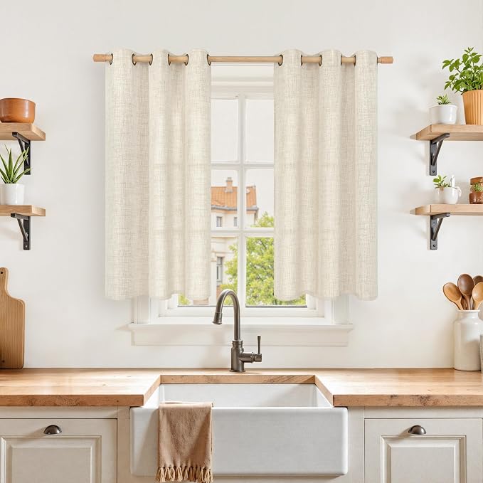 YoungsTex Linen Kitchen Window Curtains 40 Inch Length, Short Light Filtering by YoungsTex