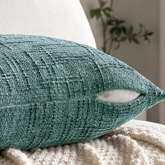 MIULEE Chenille Textured Throw Pillow Covers Teal 18x18 Set of 2 | Slubby - Image 7