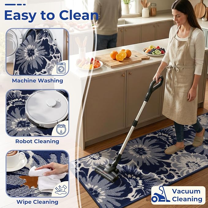 Findosom Hallway Runner Rug 2x8, Non Slip High-Low Textured Floral Washable - Image 4