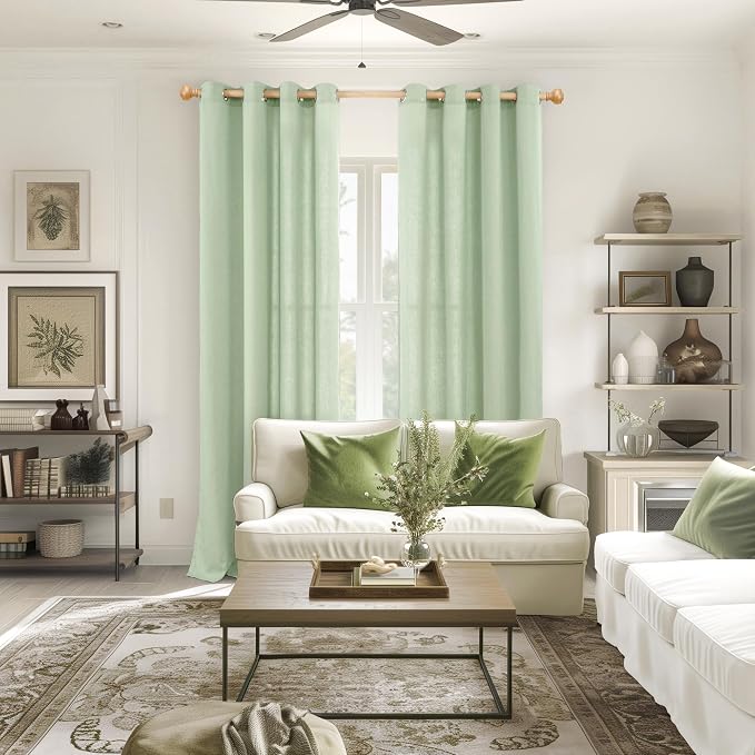 YoungsTex Sage Linen Curtains for Living Room Spring Decor, Light Green Light - Image 2