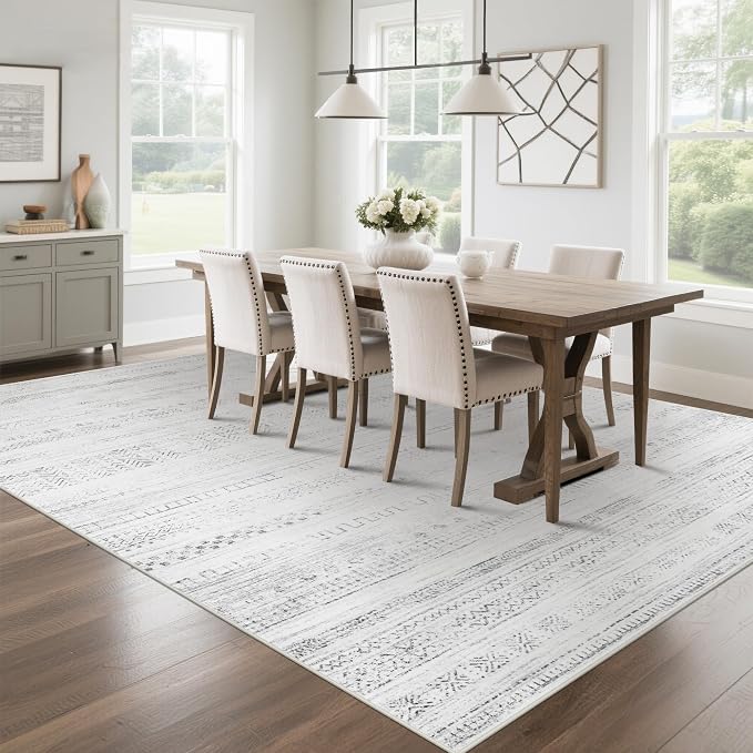 8x10 Washable Area Rugs for Living Room, Dining Room- Morocco Gray | Boho Ultra - Image 9