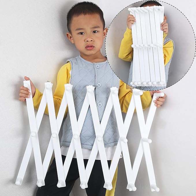 WEBI Accordion Wall Hanger,Expandable Wooden Coat Rack,Accordion Hat Rack for Wall,Accordion Hook Rack for Hats,Caps,20 Peg Hooks,White,2 Packs