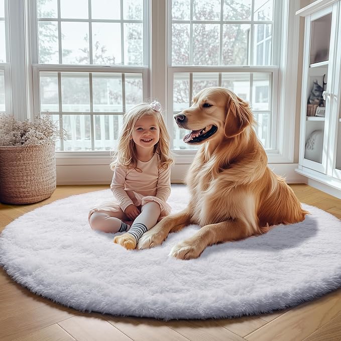 White Round Rugs 6ft for Living Room Bedroom, Fluffy Circle Area Rug for Kids - Image 7