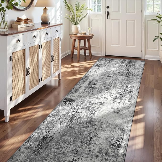 3x10 Grey Rug Runners for Hallways Kitchen Runner Rug Non Slip Washable Black by OmpaaHomeDecor