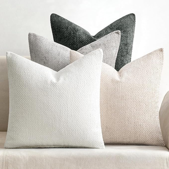 MIULEE Soft Decorative Chenille Pillow Covers Gray 20x20 Pack of 4 | Minimalist by MIULEE