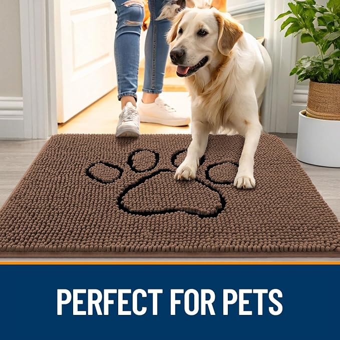 OLANLY Dog Door Mat for Muddy Paws 36x24, Paw Print Design Chenille Mud Mat | - Image 6