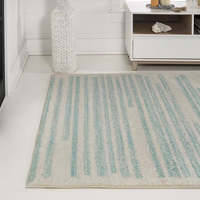 JONATHAN Y Khalil Modern Berber Stripe Cream/Turquoise Indoor Area Rug - Image 3