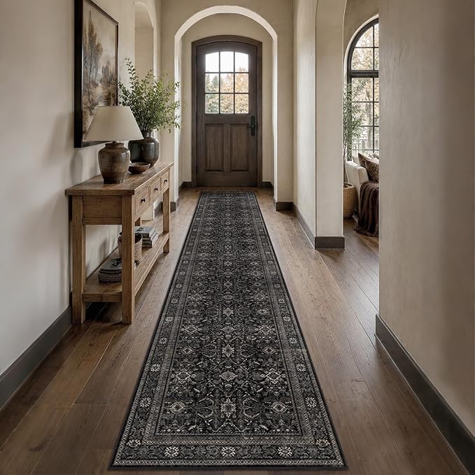 Schweek 2x12 Washable Runner Rug Non Slip Vintage Black Kitchen Runners | by Schweek