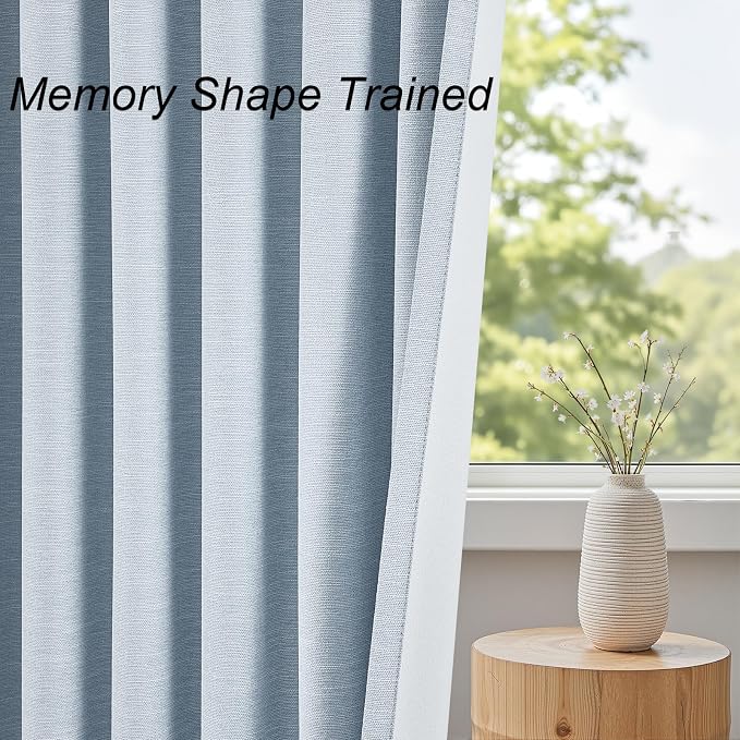 Light Blue 95 inch Bedroom Living Room Curtains 2 Panels 100% Blackout Linen - Image 4
