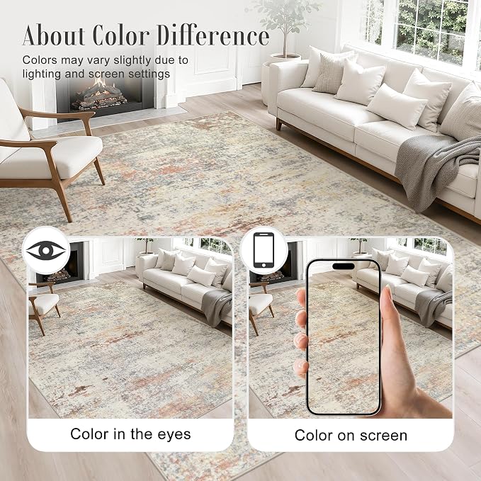 6x9 Area Rug Living Room: Modern Washable Indoor Soft Carpet Taupe | - Image 8