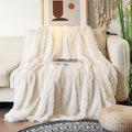 Tuddrom Decorative Extra Soft Faux Fur Blanket Queen Size 80"x90",Solid Reversible Fuzzy Fluffy Plush Fur Blanket for Couch Sofa Bed,Cream White