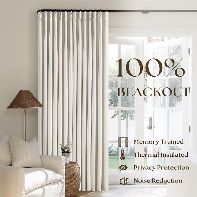 Natural Linen Pinch Pleated Full Blackout Curtains 94 Inch Long 2 Panels | - Image 2