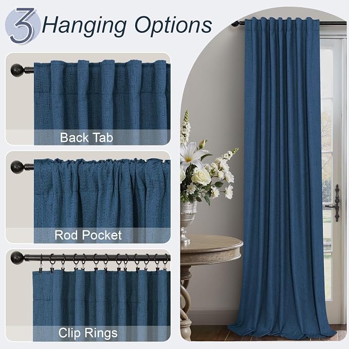 Navy Blue Black Out Curtains 96 Inches Long 2 Panels Linen Textured Blackout - Image 6