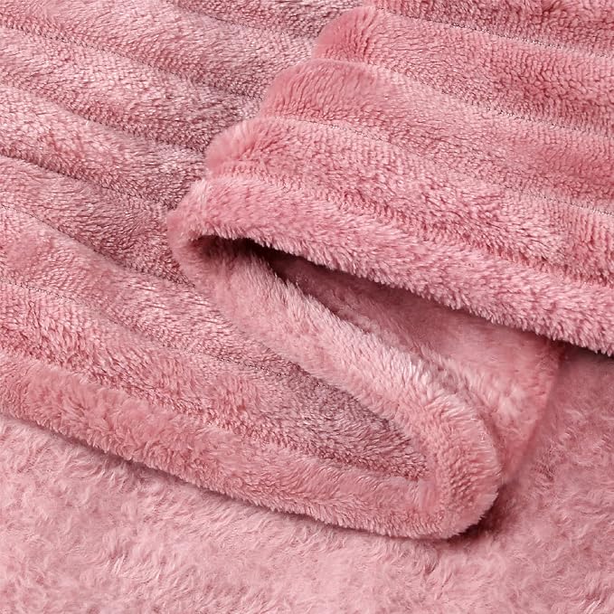 BEDELITE 3D Ribbed Jacquard Pink Fleece Twin Blanket - Image 8