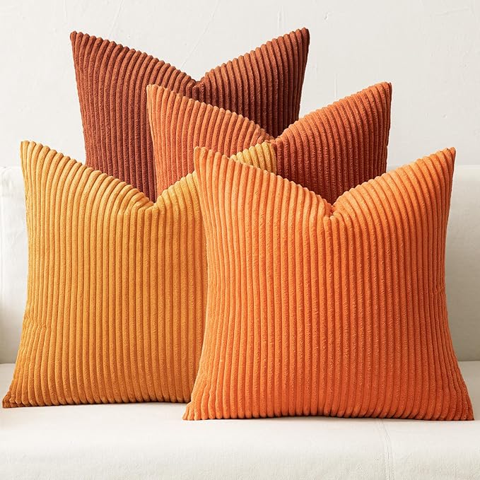 MIULEE Fall Corduroy Decorative Throw Pillow Covers Orange Rust 18x18 | Set of 4 by MIULEE