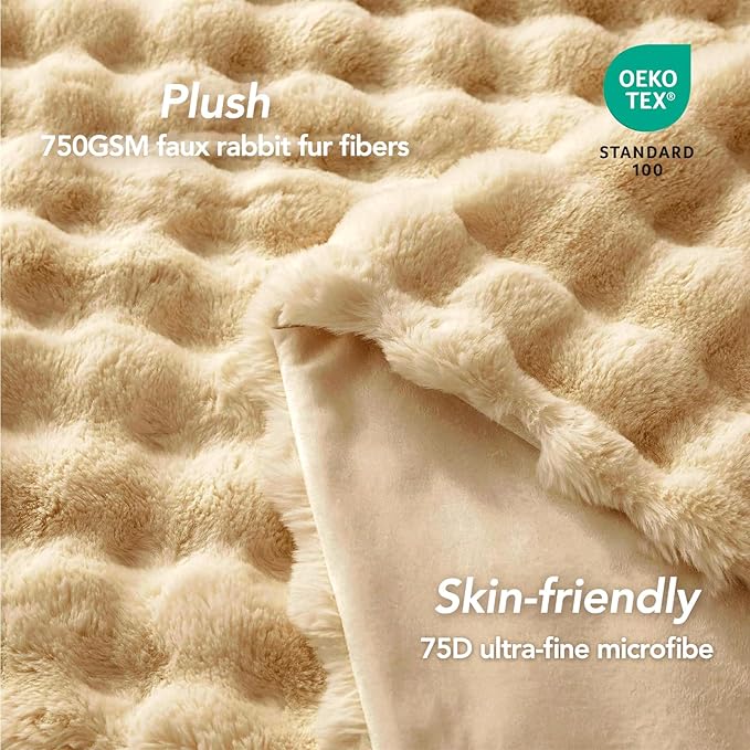 L'AGRATY Faux Rabbit Fur Throw Blanket - Image 4