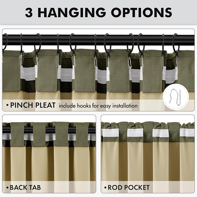 MIULEE 100% Blackout Linen Curtains 42 x 96 Inch Light Olive Green 2 Panels | - Image 5