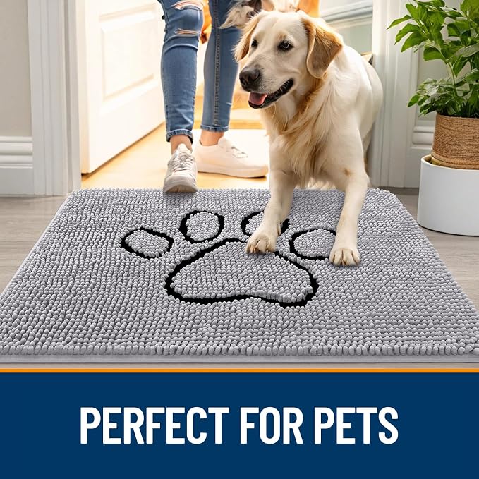 OLANLY Dog Door Mat for Muddy Paws 48x30, Paw Print Design Chenille Mud Mat | - Image 6