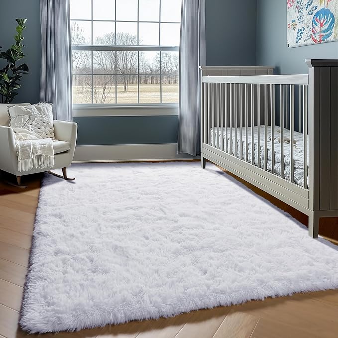 White Rugs for Living Room 5x8, Fluffy Shaggy Area Rug for Bedroom, Ultra Soft - Image 6