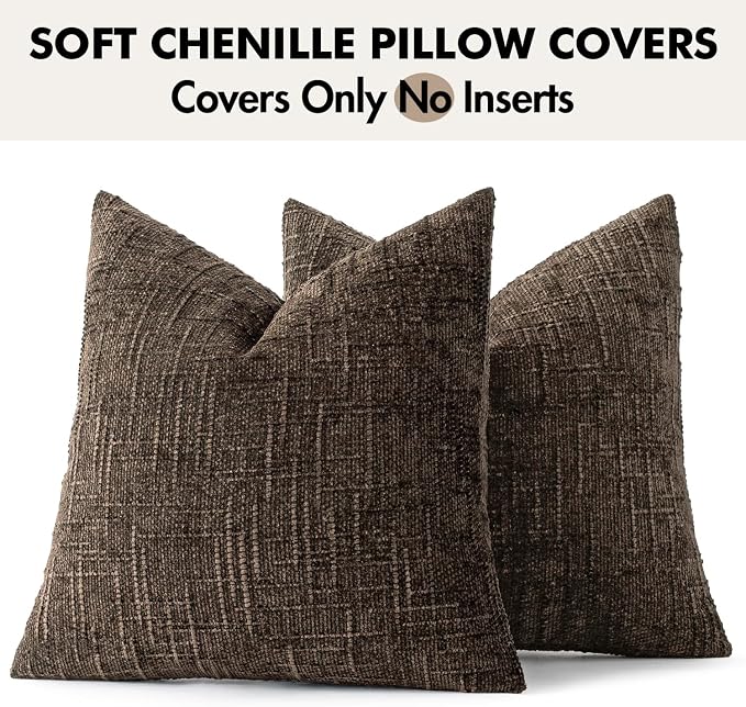 MIULEE Chenille Textured Fall Throw Pillow Covers Brown 20x20 Set of 2 | Slubby - Image 7