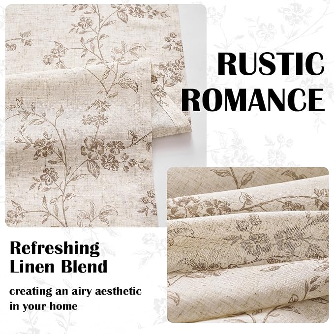 Taupe Vintage Floral Linen Curtains Farmhouse 38W X 84L 2 Panels | Elisa Series - Image 6