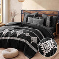MaiRêve Embroidery King Size Comforter Set Black, Boho Farmhouse Western Bedding Set 7 Pieces, All Season Bed in A Bag Comforter Set with Sheets, Pillowcases & Shams