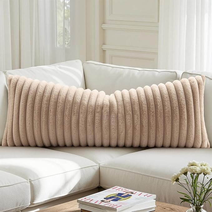 decorUhome Fall Faux Fur Throw Pillow Covers 14x36 Pack of 1 Khaki Brown | - Image 6