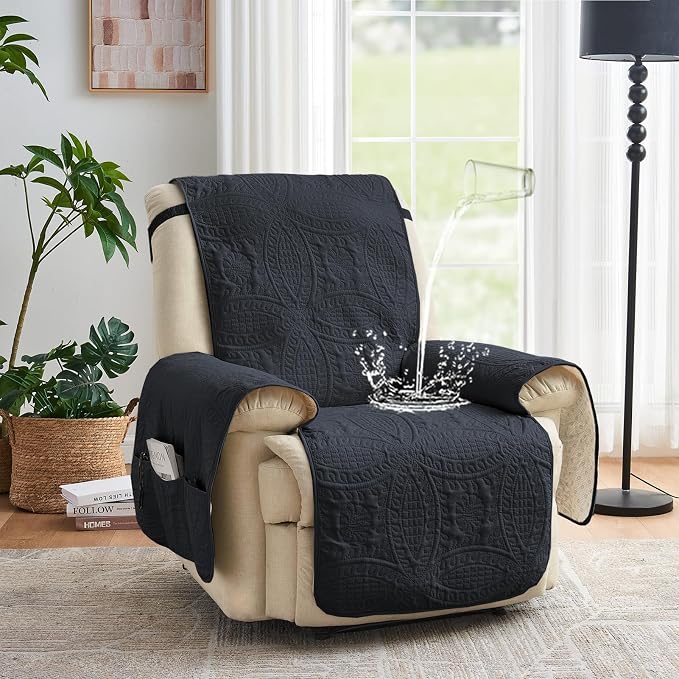 Blue Quilted Recliner Covers, Water-Repellent Recliner Slipcovers, Lazy Boy - Image 2