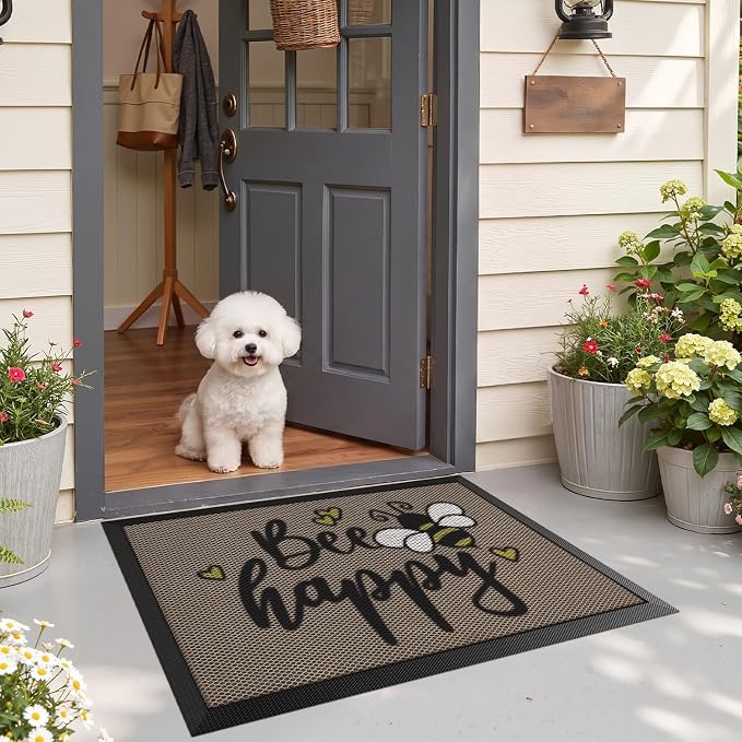 LUMI Outside Welcome Door Mat 24x36, Non-Slip Durable Rubber Easy Clean | Bee - Image 9