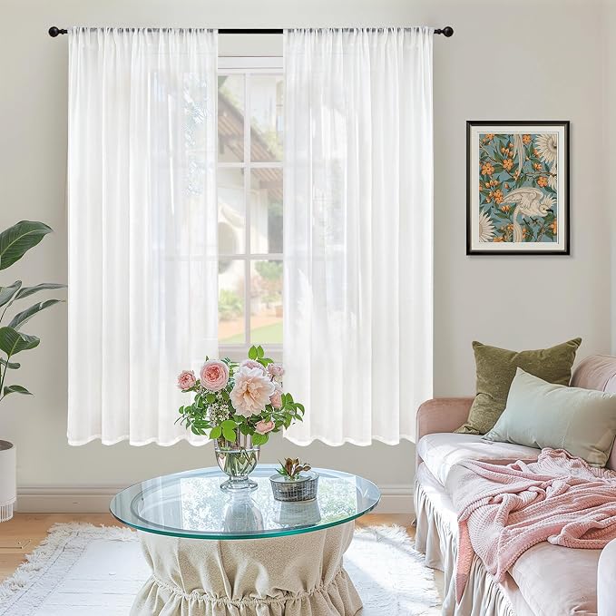 BGment 72 Inch Length White Linen Curtains - Image 2