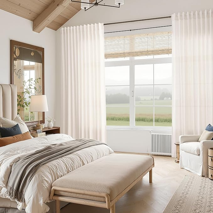 Ivory White Linen Curtains 63 Inches Long - Image 7