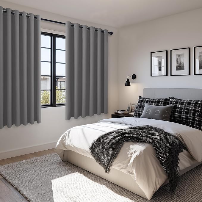 Grommet Blackout Curtains for Bedroom, 70 x 63 Inches, Light Grey | Thermal - Image 6