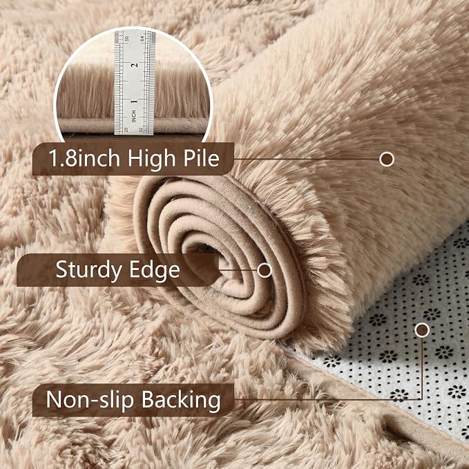 Noahas 4'x5'3'' Beige Fluffy Soft Area Rug Non-Slip - Image 6