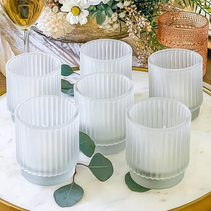 Kate Aspen Vintage Fluted Frosted Glass Tealight Votive Candle Holders (Set of 6), Rustic Decor, Boho Decorations, Shelf Decoration, Classic Look | Perfect Hostess Gift