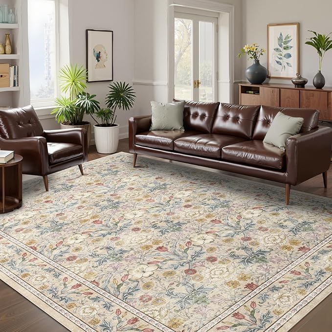GarveeHome Washable Area Rug 6x9, Soft Vintage Floral Bedroom Rug Non Slip Low by GarveeHome