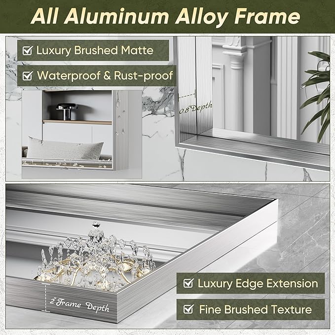 Suidia Bathroom Mirror, 24" x 36" Wall Mirror Metal Framed, Bathroom Vanity Mirror for Living Room Bedroom Bathroom Entryway, Silver, Rect Corner Style