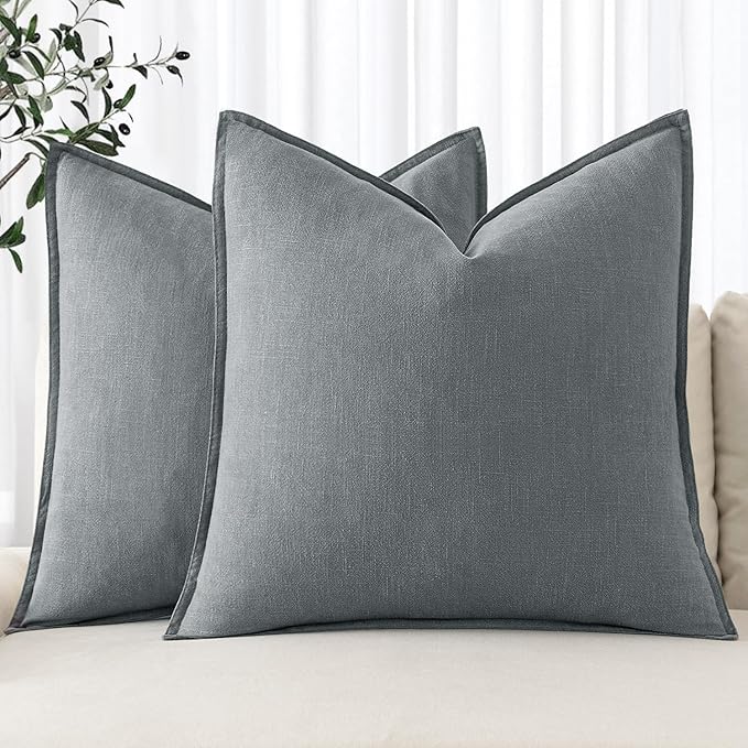 MIULEE Decorative Linen Euro Sham Pillow Covers 26x26 Gray | Boho Farmhouse​ by MIULEE