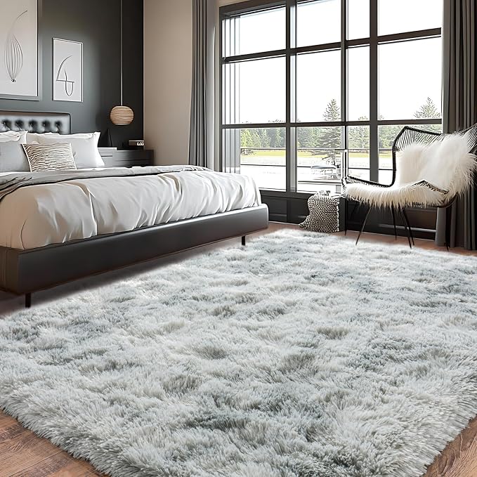 Pionblank Large Rug for Living Room 6x9, Modern Shag Area Rug, Tie Dye Grey | - Image 3
