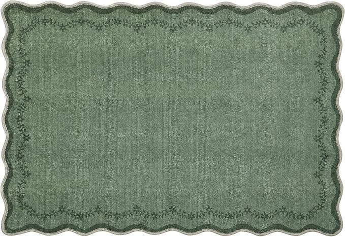 GarveeHome Scalloped Entryway Rug 2x3 Green Washable Front Door Entry Rug | - Image 8