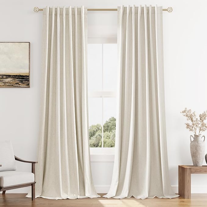 100% Blackout Linen Curtains 105 Inch Length 2 Panels Set by Guken