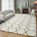 Area Rugs for Living Room, 5x8 Fluffy White and Beige Bedroom Geometric Rug | by ONASAR