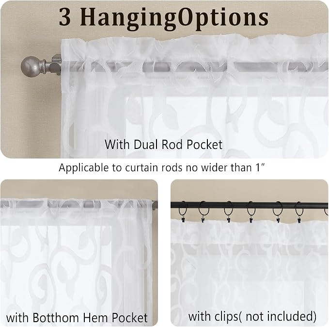 Furman Cafe Curtains 30 Inch Length 2 Panels Set, Elegant Geometric Jacquard - Image 4