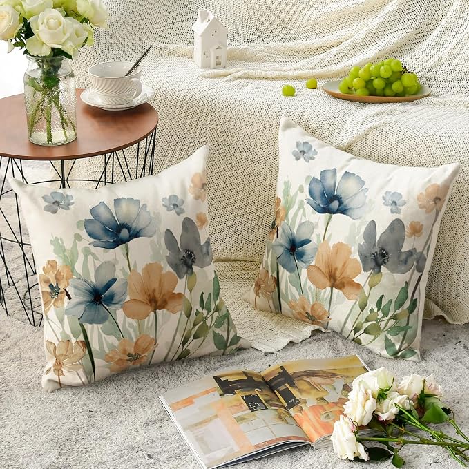 AVOIN colorlife Poppy Chinoiserie Flowers Pillow Covers 18x18 Inch Set of 2 | - Image 5