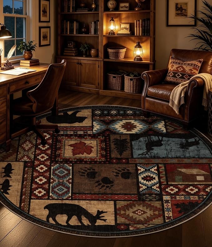 Rustic Round Rug 4ft, Washable Circle Rug - Image 4